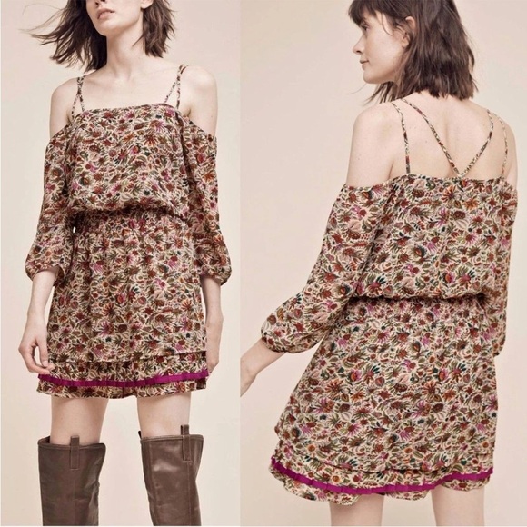 Anthropologie Floreat Mini Dress Floral Pleated Layered Ruffle Cottage 00P - Picture 1 of 13